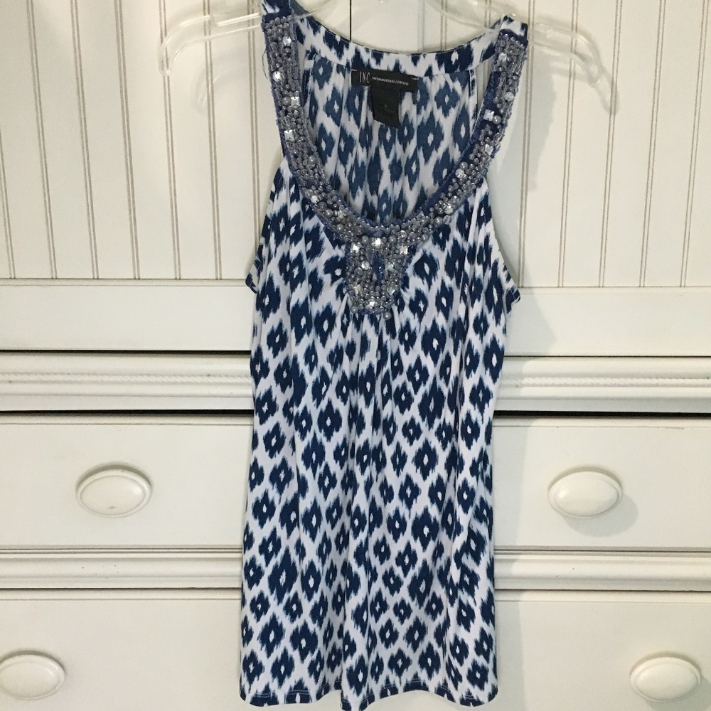 Beaded and Patterned Sleeveless Shirt